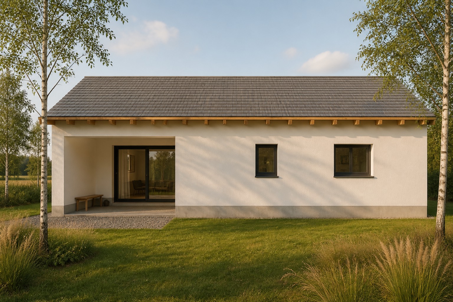 Pola — casă pe un nivel, living de 28 m²