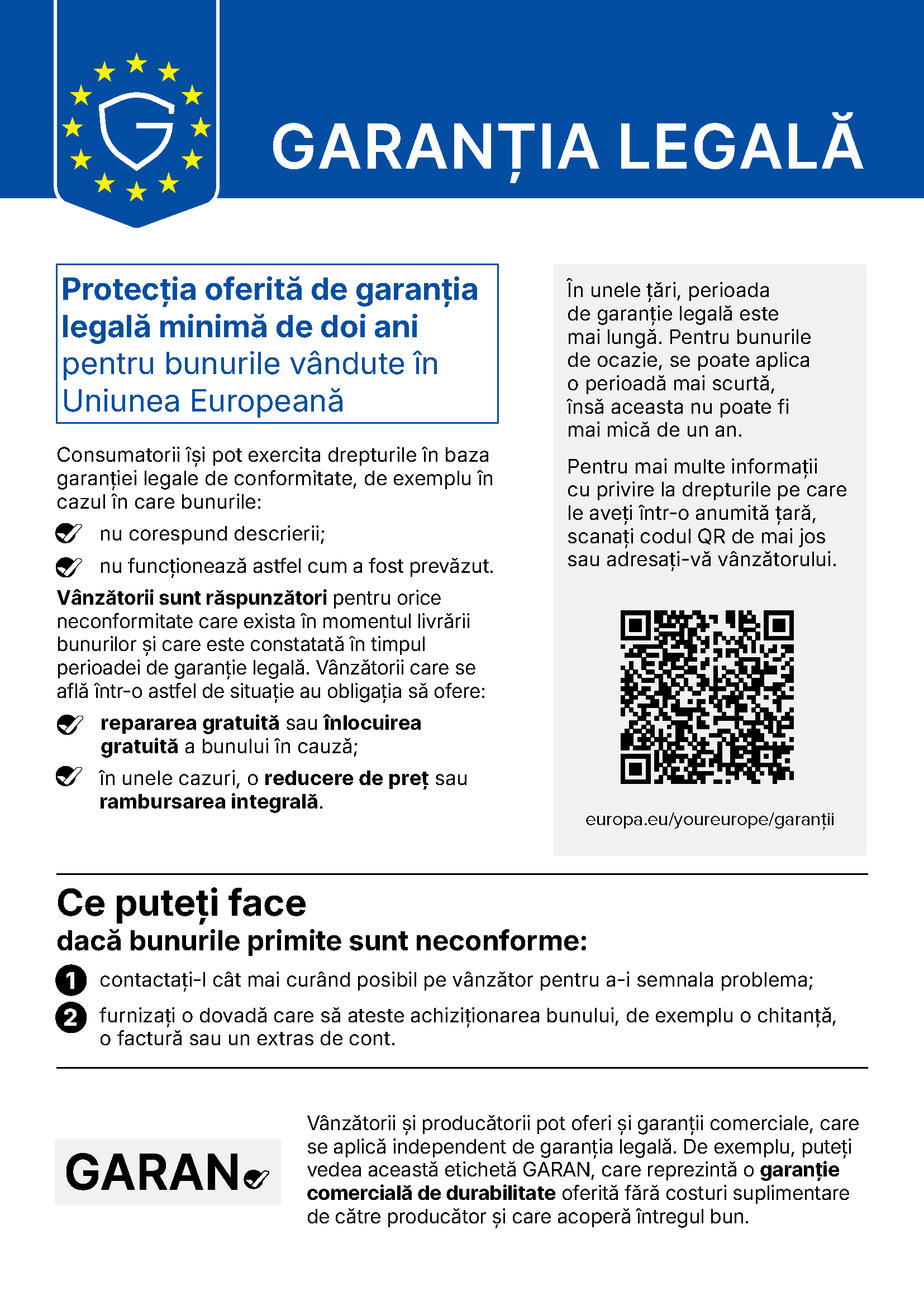 Garanția legală: notificarea armonizată a Uniunii Europene privind garanția legală de conformitate